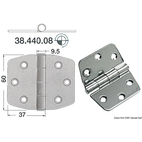 Charnières 2 mm 74x60 Le lot de 2 - Osculati Charnières Haute Qualité 8033137005015 38.440.08