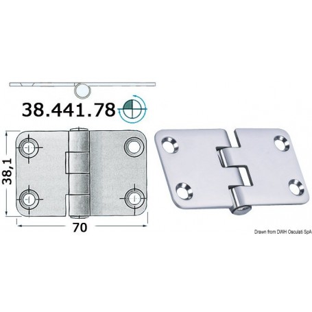 Charnières 2 mm 70x38,1 Le lot de 3 - Osculati Charnières Haute Qualité 8033137005190 38.441.78