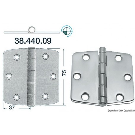 Charnières 2 mm 74x75 Le lot de 2 - Osculati Charnières Haute Qualité 8033137005022 38.440.09