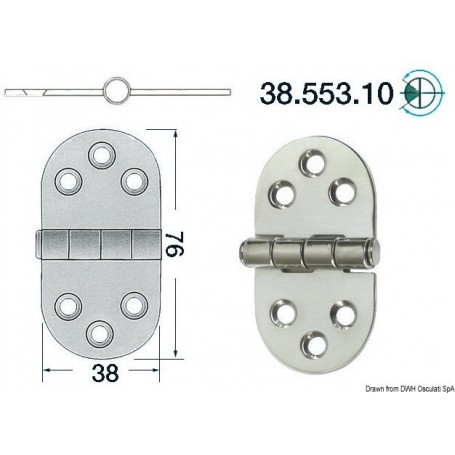 Charnières 2 mm 76x38 Le lot de 4 - Osculati Charnières Haute Qualité 8033137129490 38.553.10
