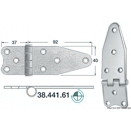 Charnières 2 mm 129x40 Le lot de 3 - Osculati Charnières Haute Qualité 8033137005138 38.441.61