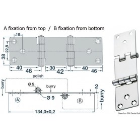 Charnière inox 134x38mm Le lot de 2 - Osculati Charnières Haute Qualité 8033137005213 38.441.82