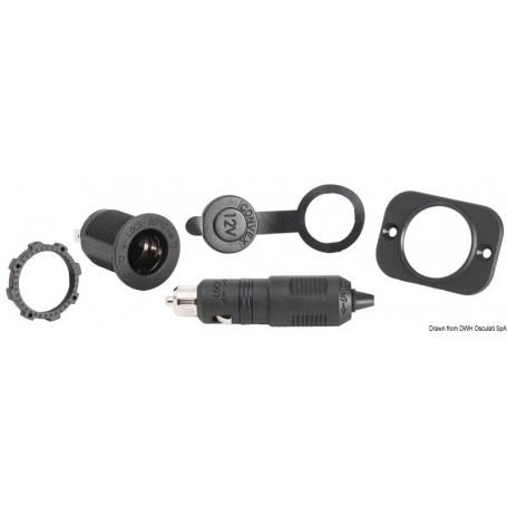 Prise de courant + fiche en polycarbonate noir - Osculati Prises et allume-cigares 8033137010880 14.517.01