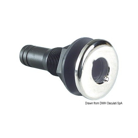Passe-coque en nylon noir, avec moulure frontale en inox poli miroir - Osculati Crépine / Passe coque 8033137002823 17.327.01