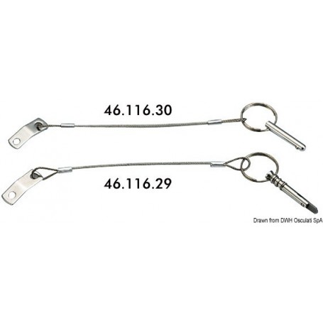 Plaque inox + câble de sécurité inox  1,6 mm + goupille inox - Osculati Taud bimini et cagnard 8033137006371 46.116.29