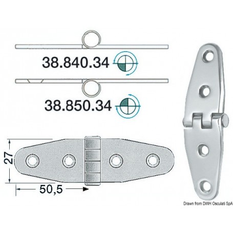 Charnière inox 101 x 27mm Le lot de 4 - Osculati Charnières Haute Qualité 8033137005848 38.840.34