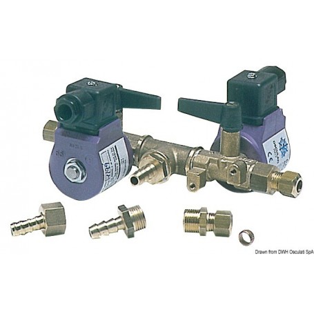 Electrovanne double avec commande à distance ou manuelle sur les robinets pour raccorder deux réservoirs à un moteur - Osculati 