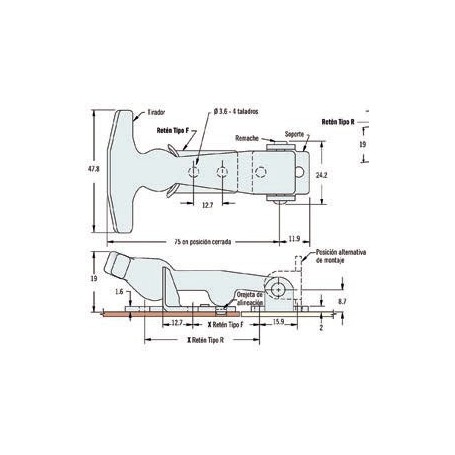LOQUET POIGNEE FLEXIBLE MONOBLOC CAOUTCHOUC 