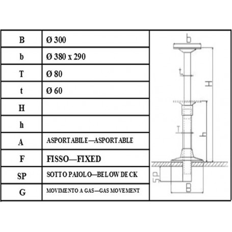 PIED TEL GAZ POUR TABLE 740mm SOUS PONT 